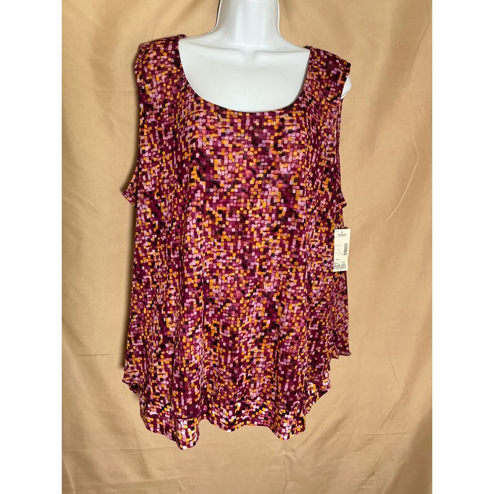 Catherines Blouse Womens 2XWP Berry Geometric Sleeveless New Lined Shell Top